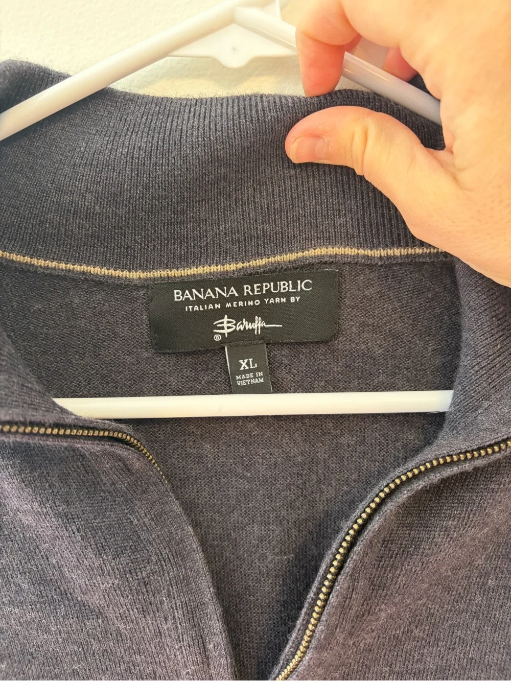 Banana Republic Sweater Mens XL Baruffa 100% Extra Fine Merino Wool 1/4 Zip Gray